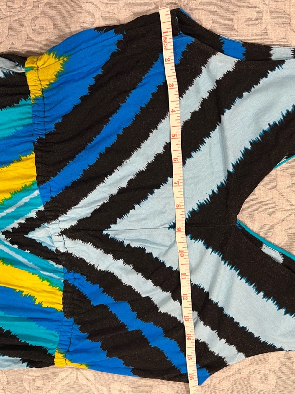 Calvin Klein Striped V-Neck Maxi Dress in Black, Blue & Yellow - Picture 3 of 5